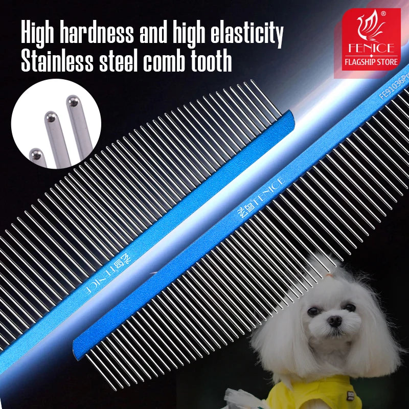Fenice Moon Style Comb Pet Grooming Single Comb Aluminum Metal Comb for Dogs Stainless Steel Pet Dog Cat Pin Comb Hair Brush