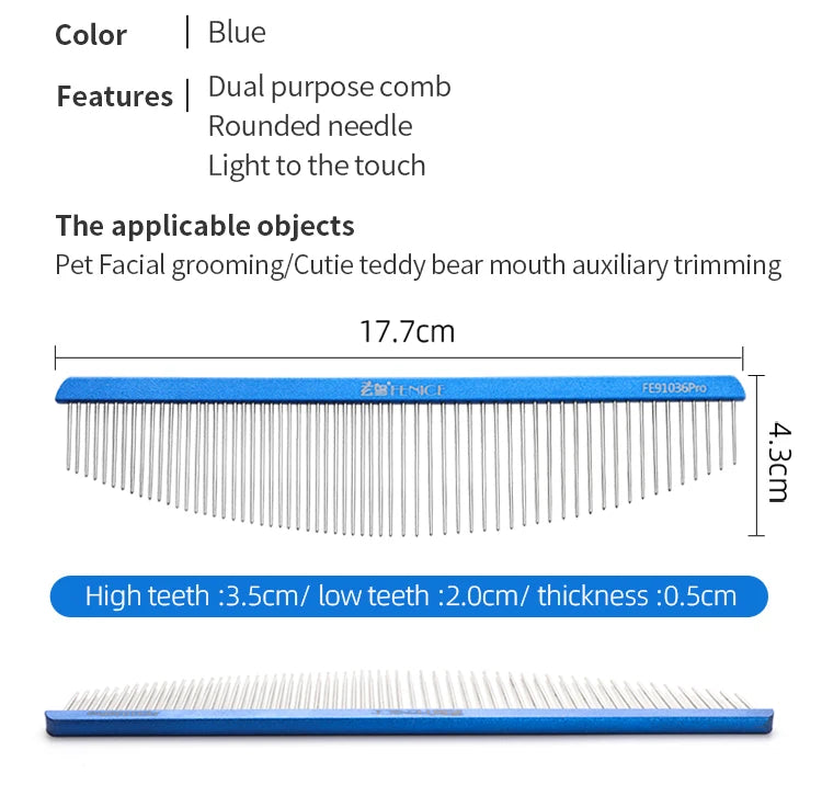 Fenice Moon Style Comb Pet Grooming Single Comb Aluminum Metal Comb for Dogs Stainless Steel Pet Dog Cat Pin Comb Hair Brush