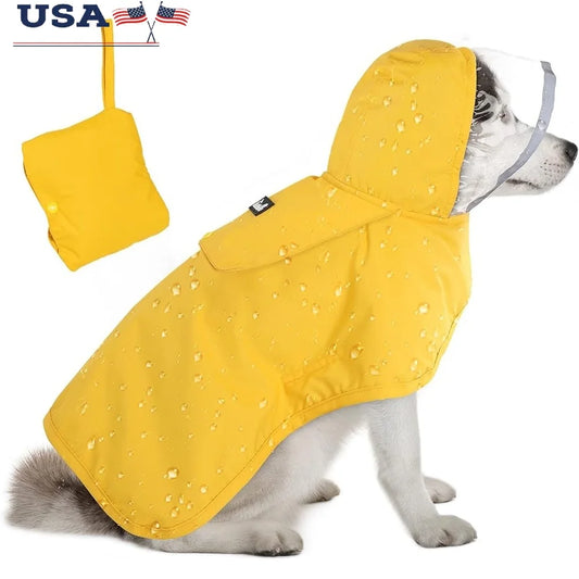 Dog Raincoat Adjustable Waterproof Jacket with Transparent Hood Reflective Straps Small Medium Large Dogs Puppies Rain Gear