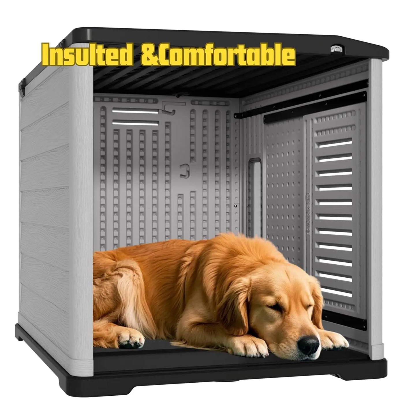 XLarge Plastic Dog House Big Dogs Indoor Outdoor Double-Layer Insulated Open-Top Lockable Door Elevated Floor 46x38x39inchCustom