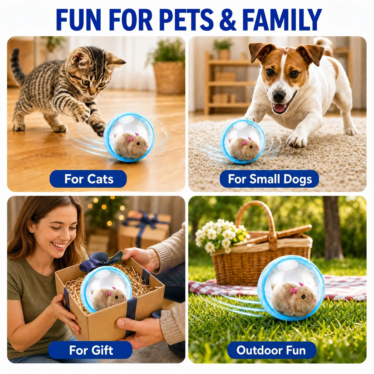 Self‑Rotating Obstacle Avoid Electric Cat Toy Ball, Battery Powered Transparent Interactive Plush Rabbit Rolling Pet Ball for Cats Small Dogs Indoor Exercise
