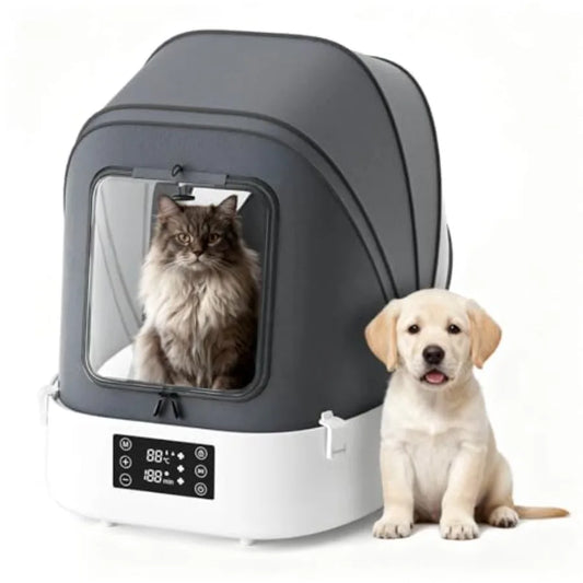 Automatic Pet Dryer Box with 86CFM Dual Fans 60L Foldable Design 360 Quiet Airflow Temperature/Time Control Grooming Hair Blowe