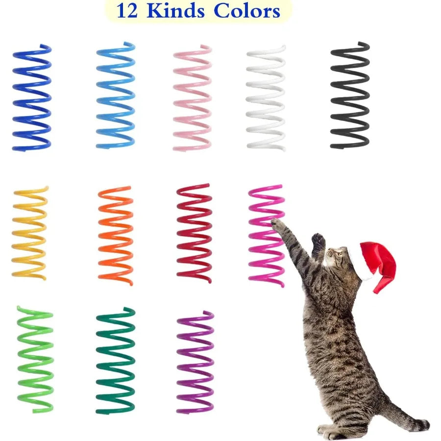 48PCS 12Colors Cat Spring Toys for Indoor Cats Interactive Coil Springs for Self Play Durable Heavy Plastic Cat Spiral Spring H