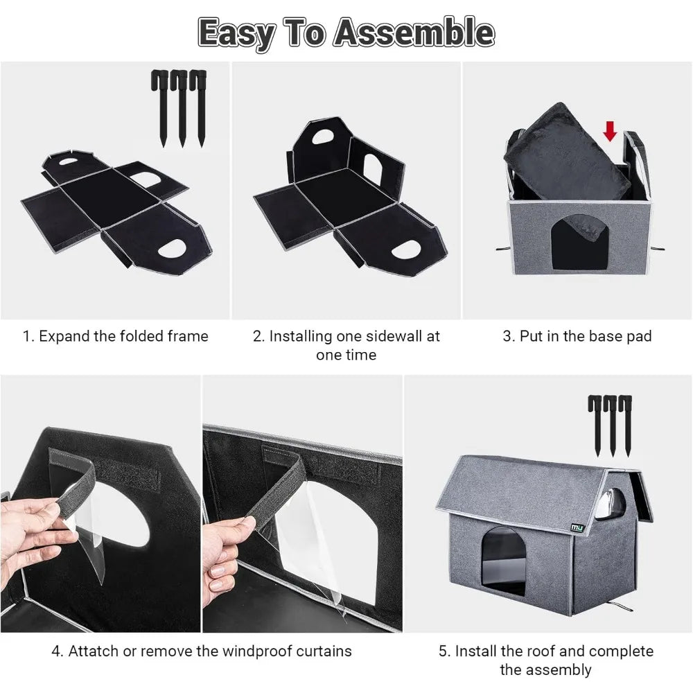 Outdoor Cat House, Extra Large Weatherproof Cat Houses for Outdoor/Indoor Cats, Warm Feral Cat Shelter with Removable Soft Mat,