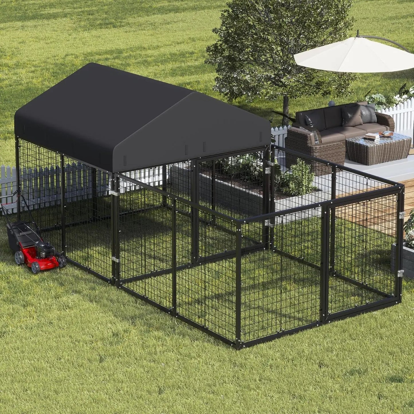 Anti-Rust Roof Lockable Outdoor Dog Kennel Cage for Small & Medium Dogs All Weather , Custom