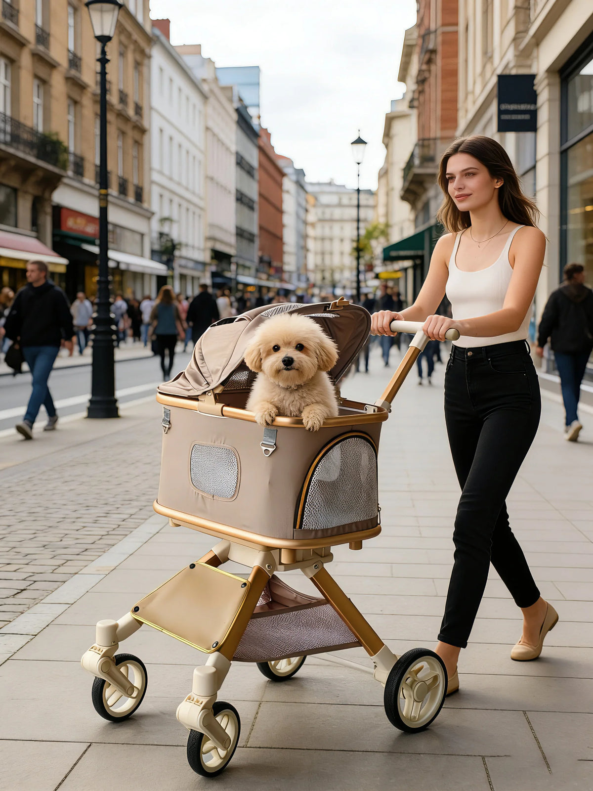 Pet Stroller for Dog & Cat, Pubby Stroller Upload to 55lbs,Dog Basket,Luxury Dog Stroller