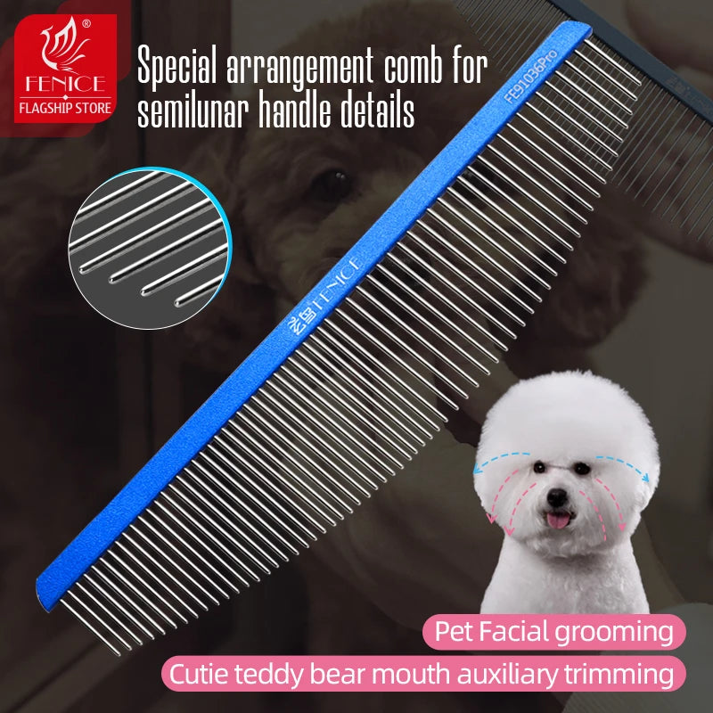 Fenice Moon Style Comb Pet Grooming Single Comb Aluminum Metal Comb for Dogs Stainless Steel Pet Dog Cat Pin Comb Hair Brush