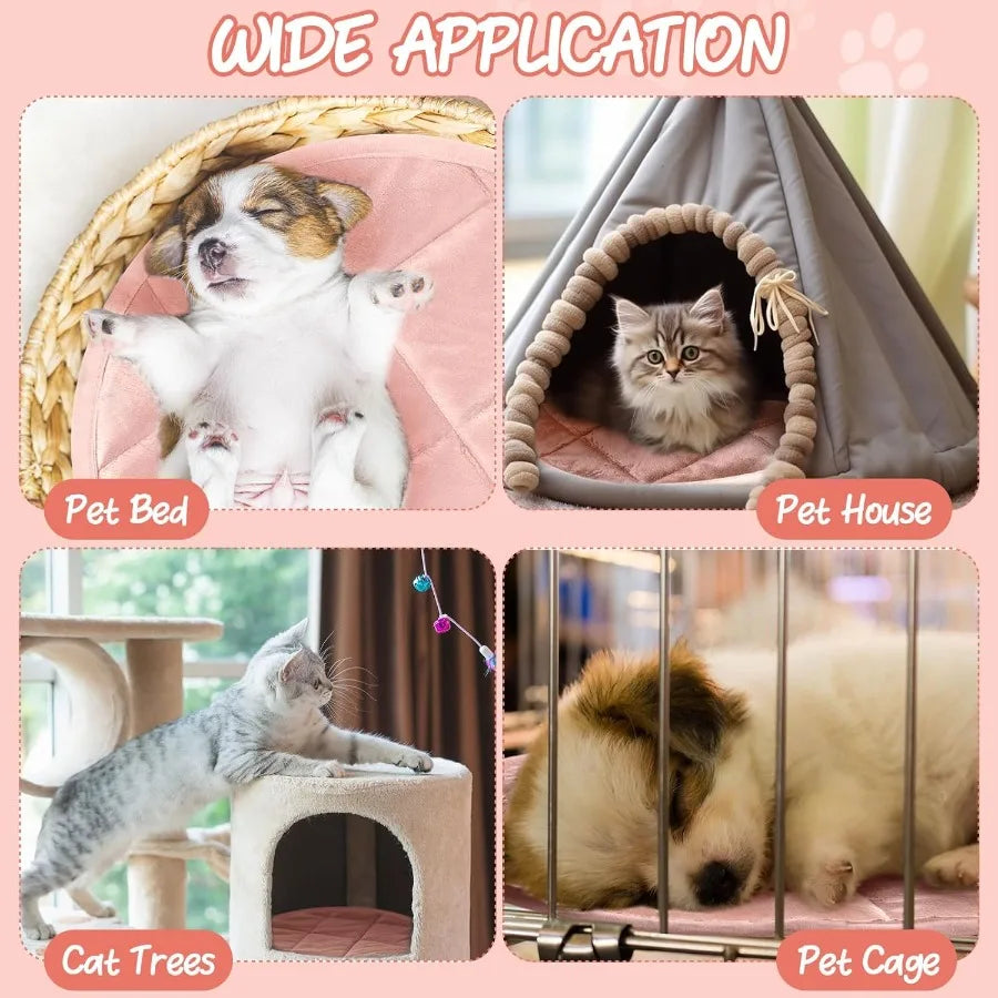 2 Pcs Round Self-Warming Cat Mat with Reversible Design for Indoor and Outdoor Use Machine Washable Heated Pet Bed with Anti-Sl