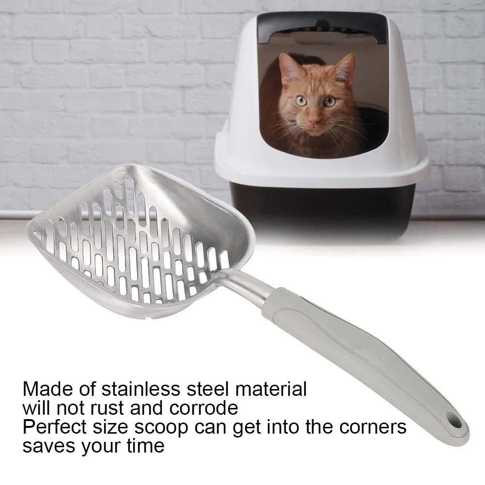 Pet Spatula Cat Litter Scoop Sifter Deep Shovel Ergonomic Handle Stainless SteelGray