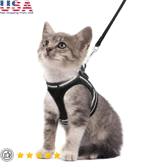 Cat Harness and Leash Set Escape Proof Adjustable Soft Vest Reflective Strip Comfortable Outdoor Walking Kittens Pets
