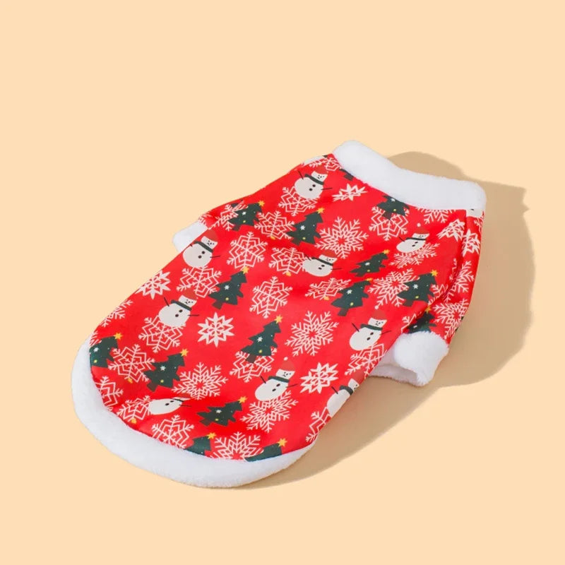 Hot autumn and winter Christmas pet clothes, comfortable and warm cartoon printed pet cat and dog clothes