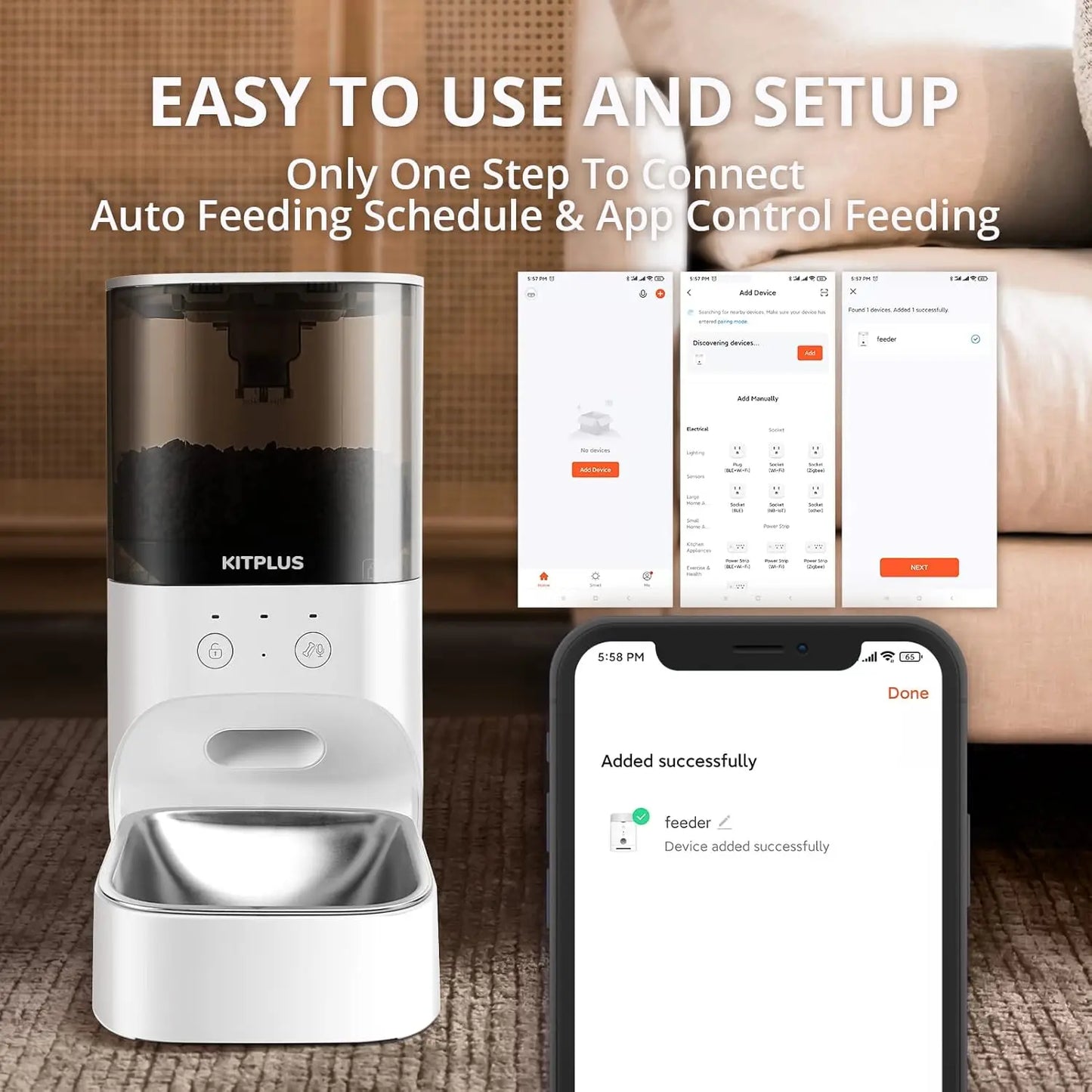 Automatic Cat Feeder, Timed Cat Feeder with APP Control, Dog Food Dispenser with Lock Lid, 30S Voice Recorder, 4L Pet Feeder