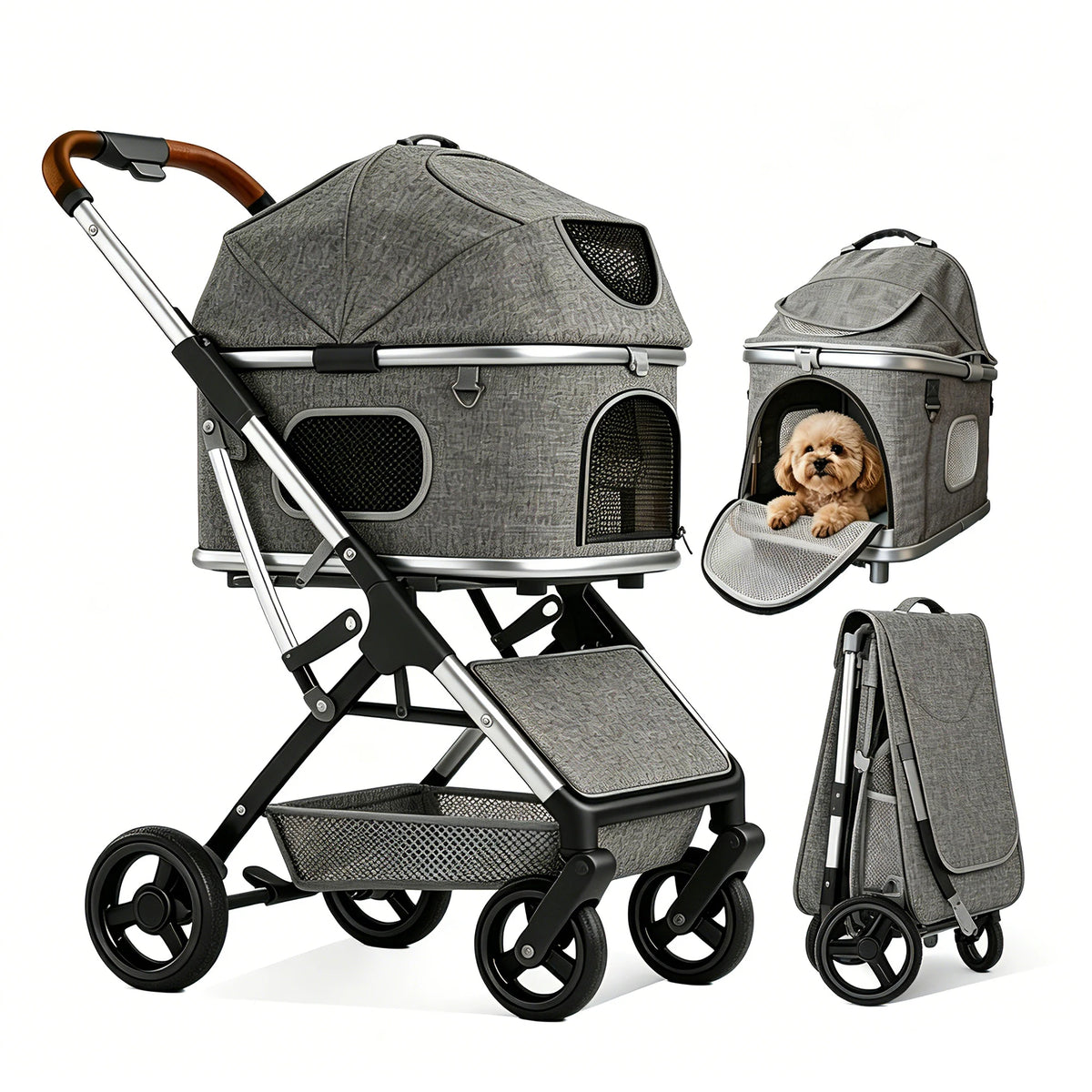 Pet Stroller for Dog & Cat, Pubby Stroller Upload to 55lbs,Dog Basket,Luxury Dog Stroller