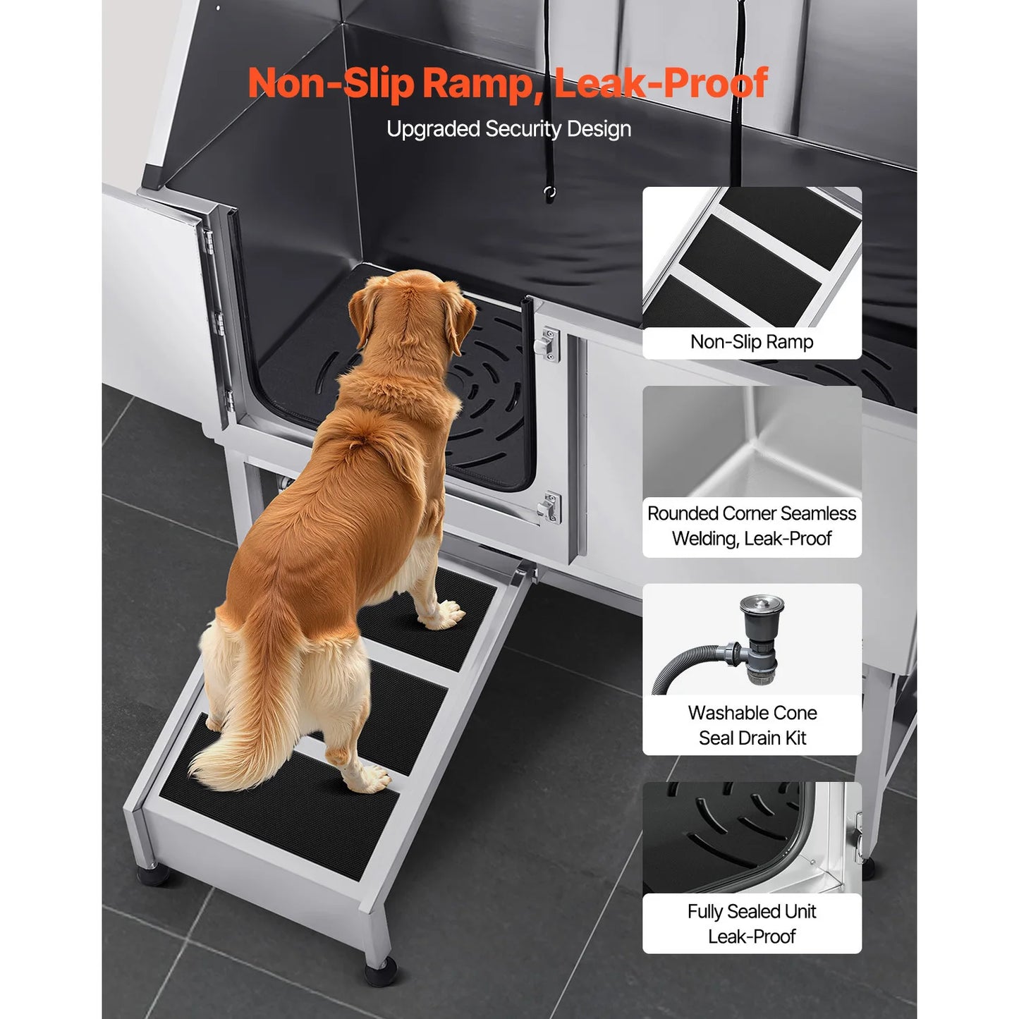 SucceBuy Stainless Steel Station 50 inch Pet Tub w/ PE WaterFaucet & Showerhead & Soap Bathtub to Large & Medium & Small Pets