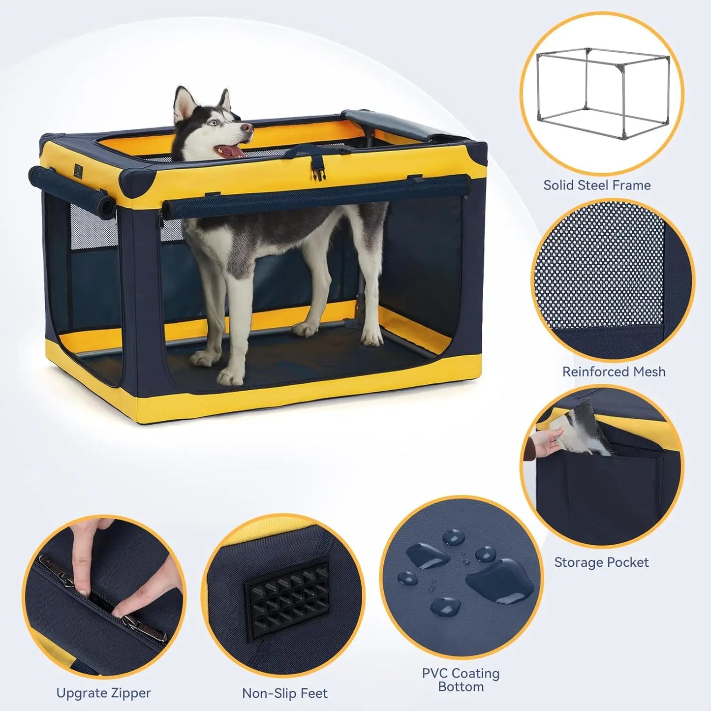 40 Inch Soft Dog Crate for Large Dogs - Portable Travel Kennel with Lockable Zippers, Waterproof Base, Washable Cover
