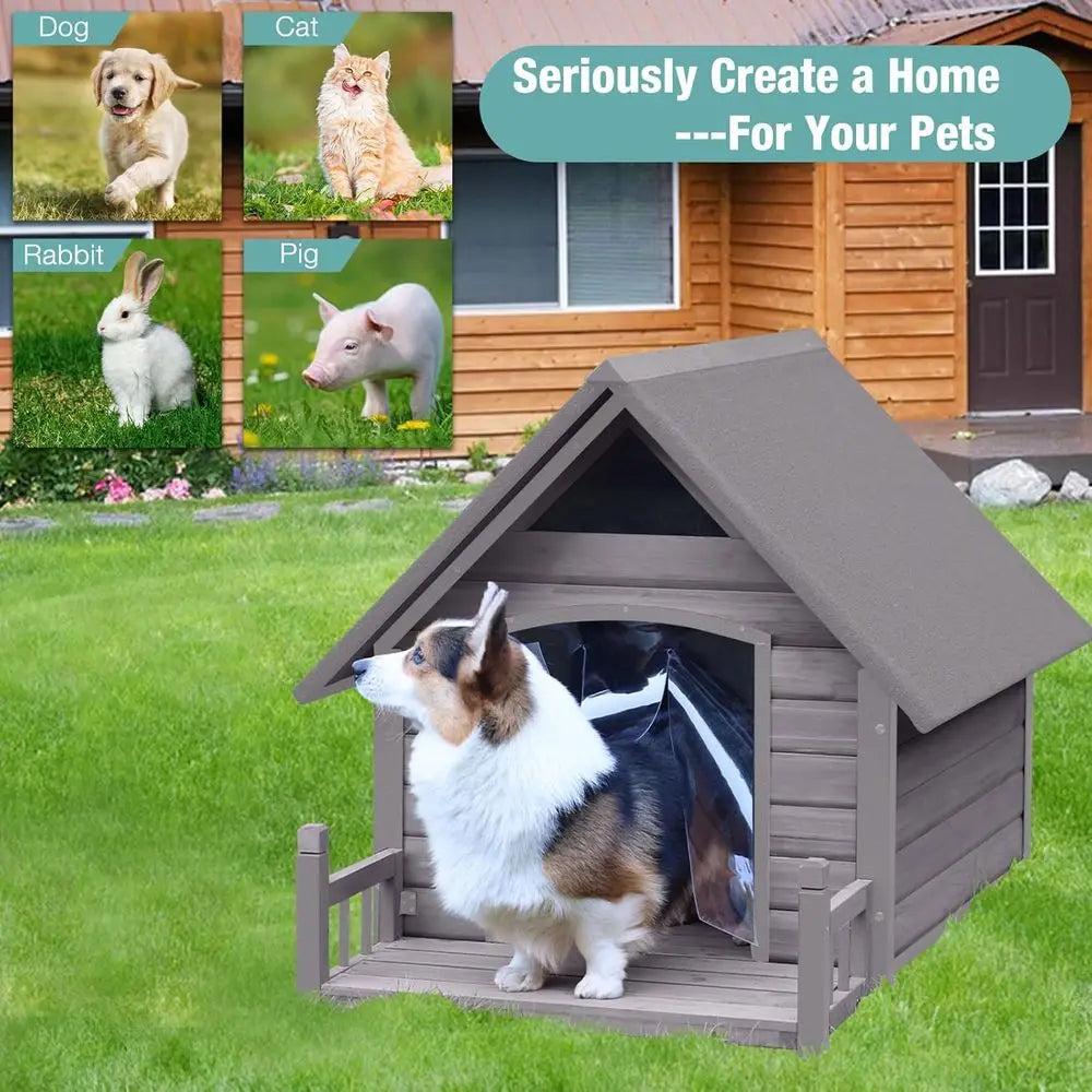 Dog House or Outdoor/Indoor, Weatherproo Outdoor Kennel or Large Dogs, Chew-Resistant Iron e & Asphalt Roo (Grey, L)