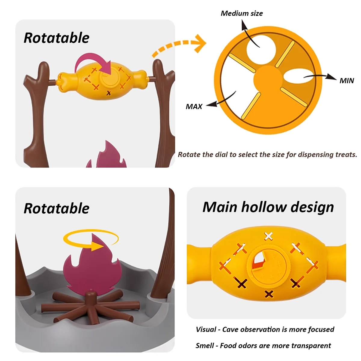 Campfire BBQ Interactive Cat Toy, Rolling Treat Dispenser Food Leak Chew Puzzle Toy for Kittens & Cats Pet Christmas Holiday Gift