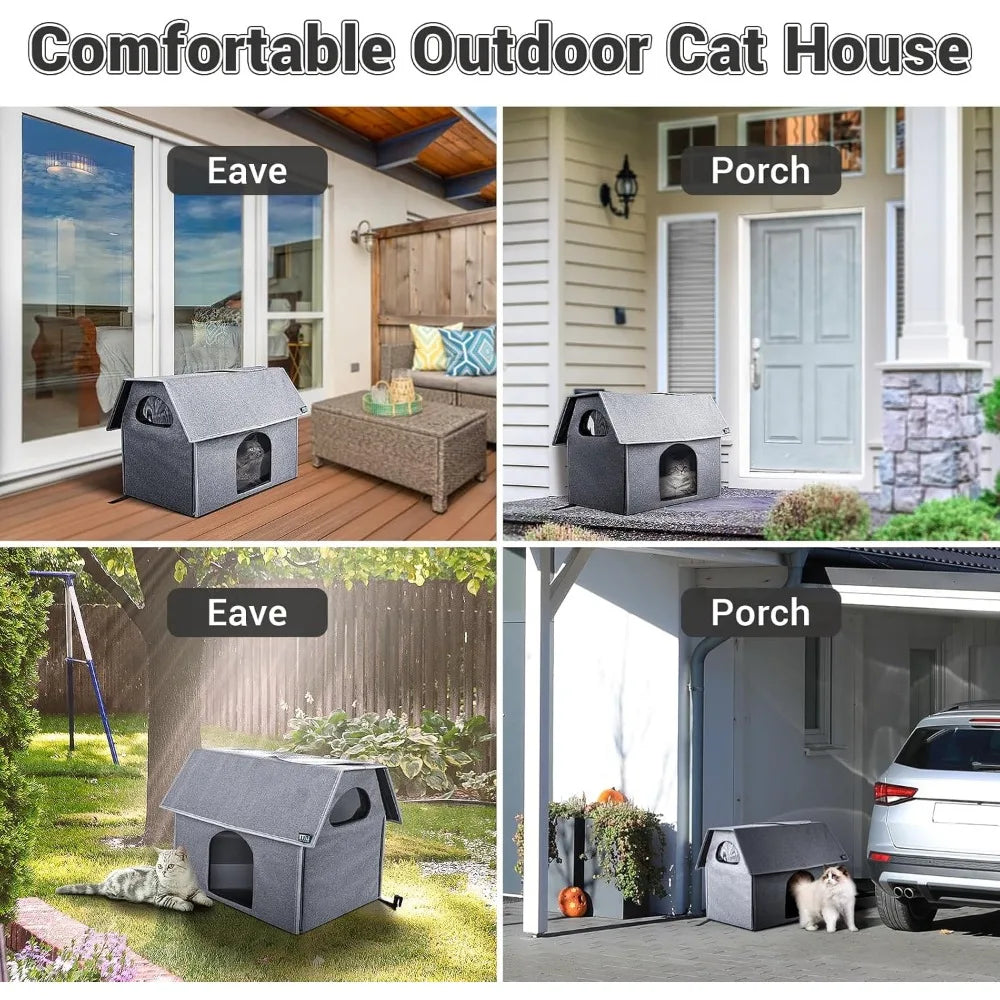 Outdoor Cat House, Extra Large Weatherproof Cat Houses for Outdoor/Indoor Cats, Warm Feral Cat Shelter with Removable Soft Mat,