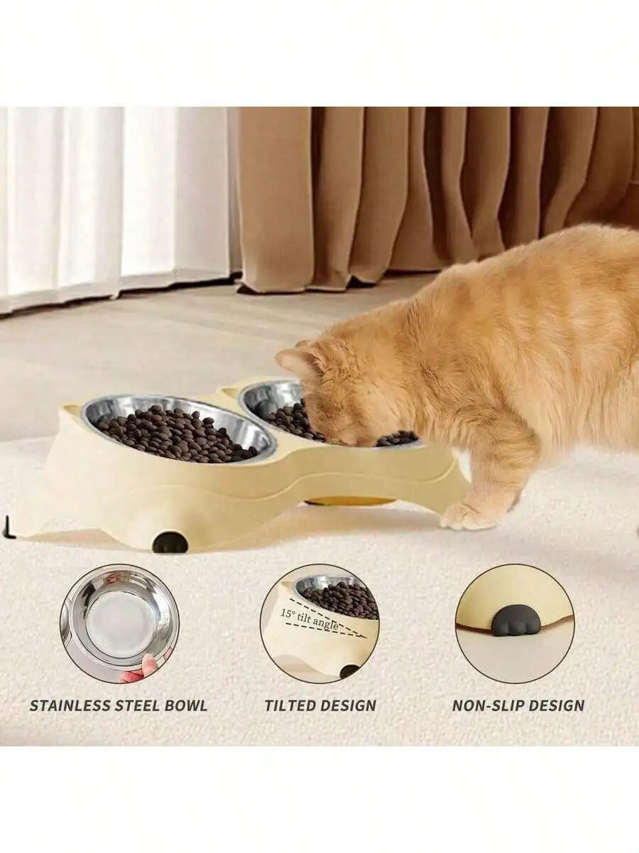 Double Stainless Steel Pet Bowl Set with Base, 2 in 1 Cat and Dog Food Water Bowl, Easy to Clean Rust Resistant Metal Pet Bowl, Non Slip Base for Indoor and Outdoor Use, Macaron Color