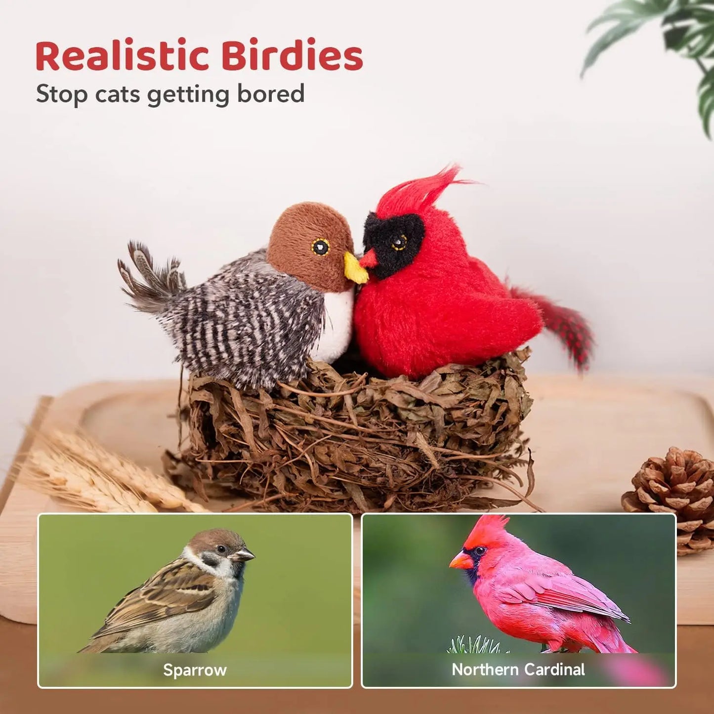 2 cat toys with chirping birds, interactive cat kicking, realistic bird Twitter, indoor cat sports toy 4.0“
