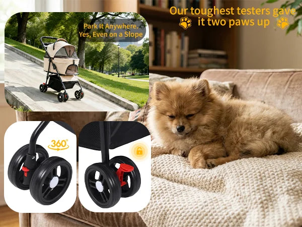 2-in-1Pet Stroller for Small Dogs Cats Foldable Lightweight 4 Wheel Dog Stroller with Removable Carrier Travel Portable Pet Cart