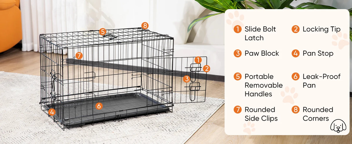 JHK 48 Inch Double Door Folding Metal Wire Dog Cage with Plastic Leak-Proof Pan Tray Extra Large Pet Kennel for Outdoor Travel