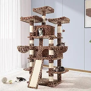 Allewie 68 Inches Cat Tree/House and Towers for Big Feline/Scratching Post/Multi-Level Large Kitty Climbing Tree with Condo/Smok