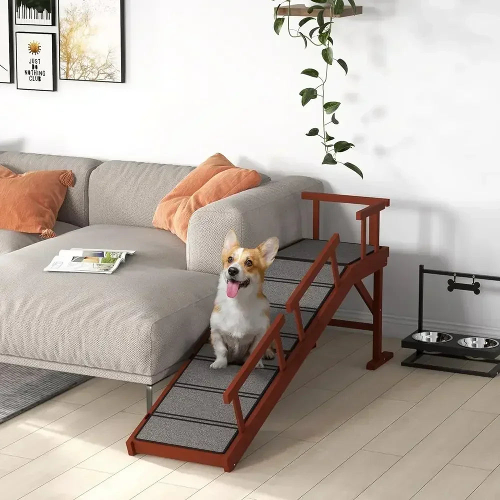 Pet Stairs for Dogs, Removable Guardrails, Non-Slip, 60 Long, Brown
