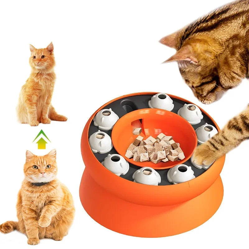 Interactive Cat Puzzle Feeder Toy Slow Feeder Bowl Treat Dispenser for Indoor Cats, Mental Stimulation Aid Digestion Enrichment Pet Game for Kitten