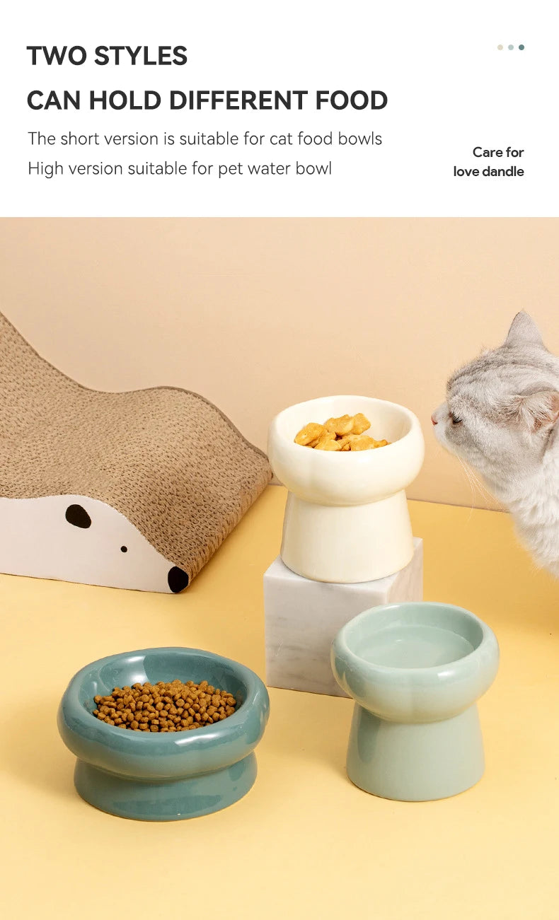Elevated Ceramic Pet Bowl for Cats and Small Dogs – Anti-Slip, Neck Protection, Easy to Clean, Raised Design for Food and Water
