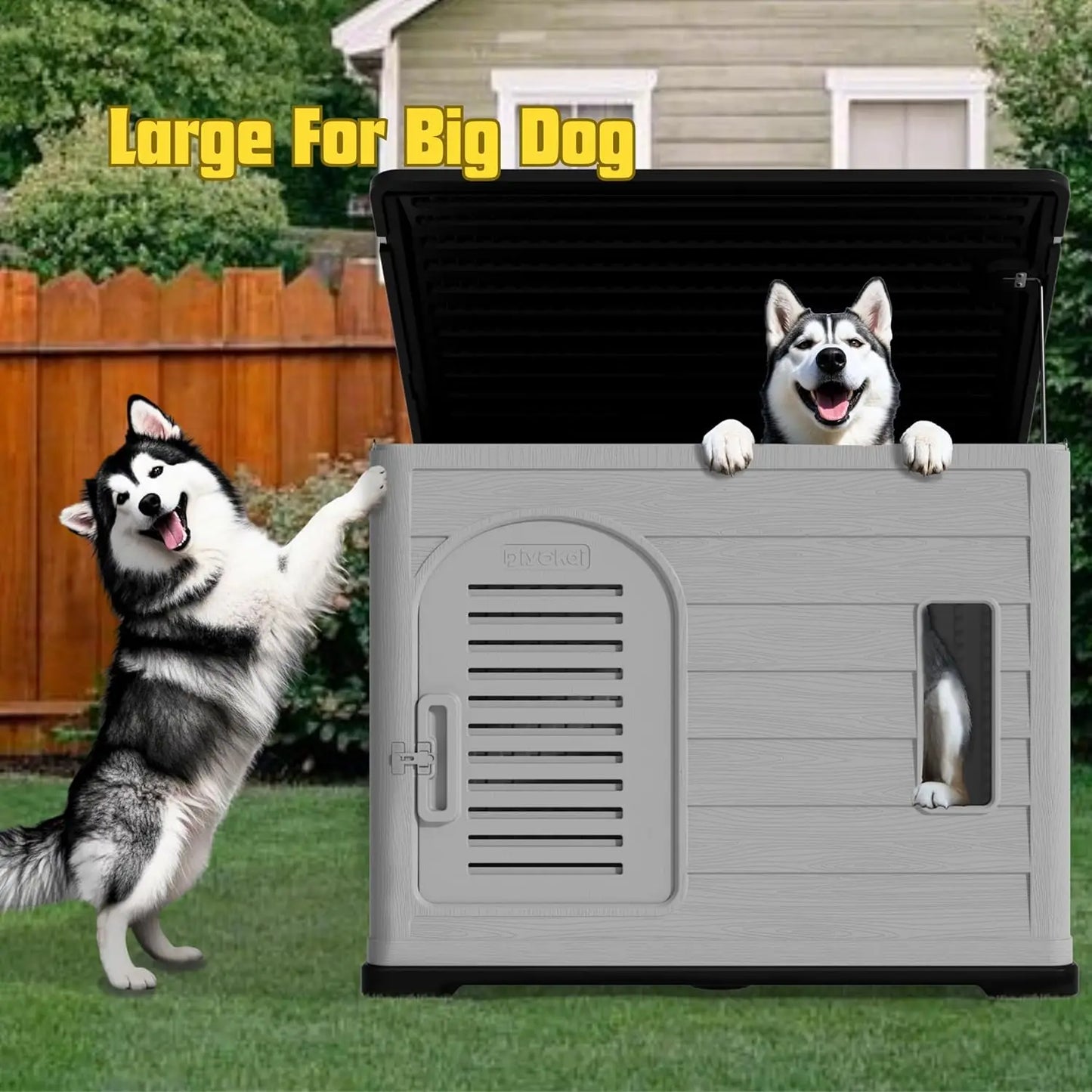 XLarge Plastic Dog House Big Dogs Indoor Outdoor Double-Layer Insulated Open-Top Lockable Door Elevated Floor 46x38x39inchCustom