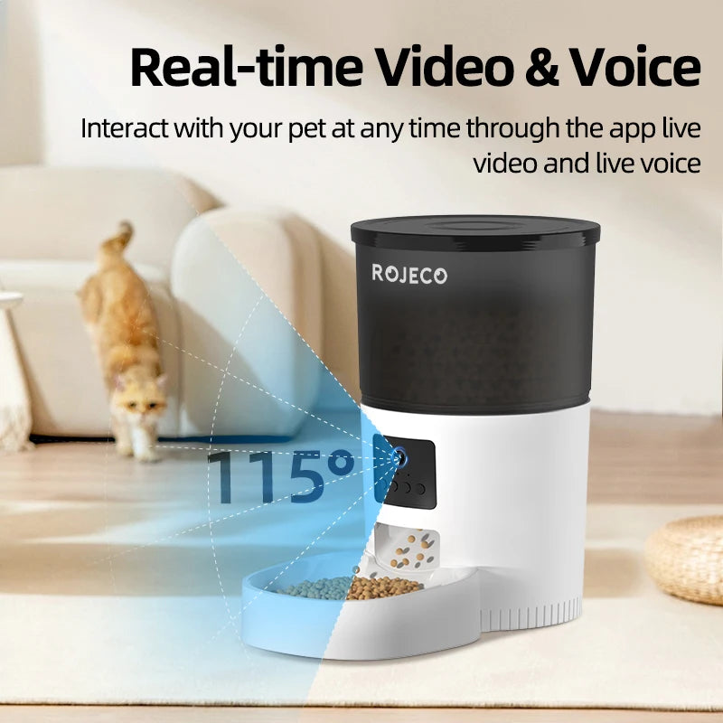 ROJECO 3L Automatic Dog Feeder With Camera Smart Pet Food Dispenser For Dogs WIFI Remote Food Feeding with Stainless Steel Bowl