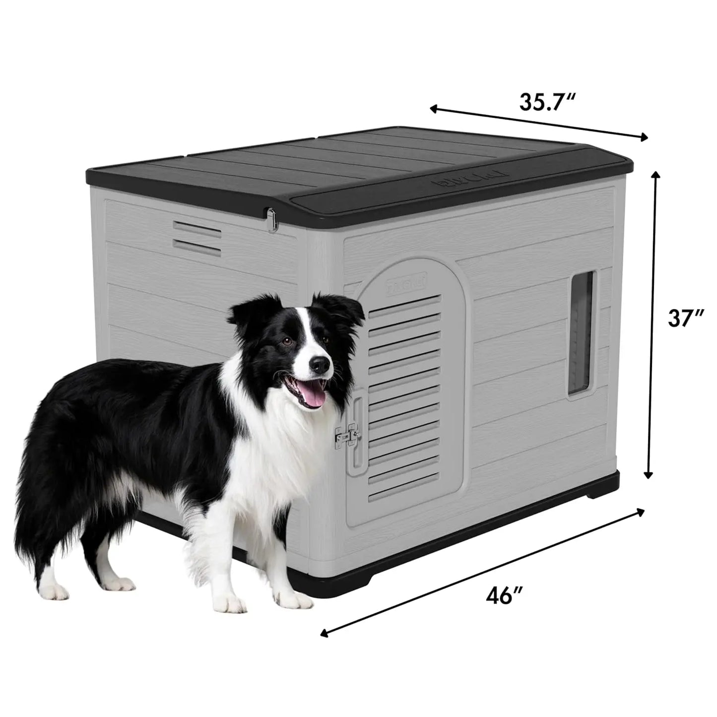 XLarge Plastic Dog House Big Dogs Indoor Outdoor Double-Layer Insulated Open-Top Lockable Door Elevated Floor 46x38x39inchCustom