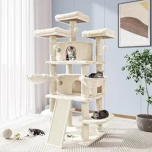 Allewie 68 Inches Cat Tree/House and Towers for Big Feline/Scratching Post/Multi-Level Large Kitty Climbing Tree with Condo/Smok