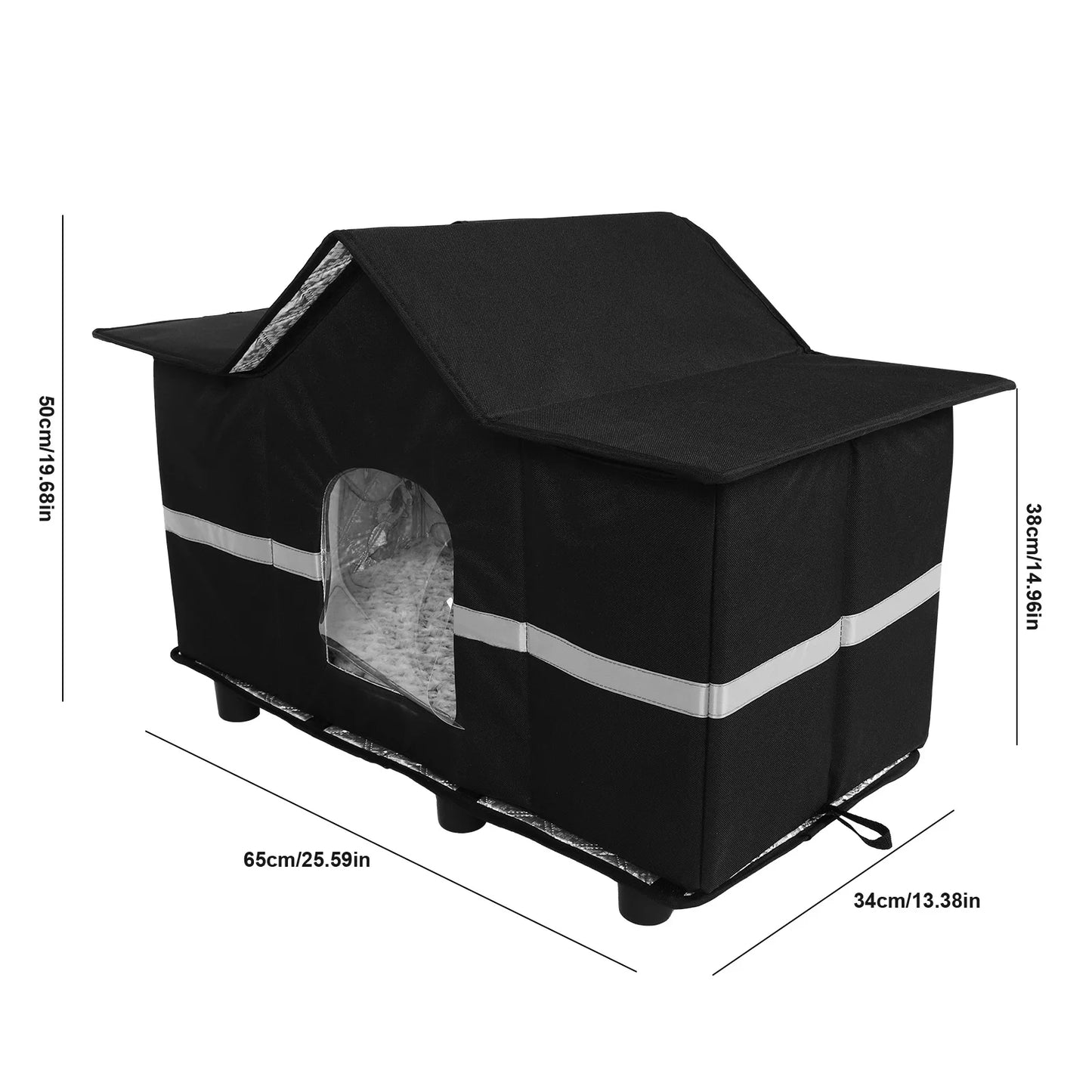 Waterproof Outdoor Large Cat Shelter & Roof Window Elevated Pet House Feral Cat House for Stray/Barn Cats with Cozy Cushion