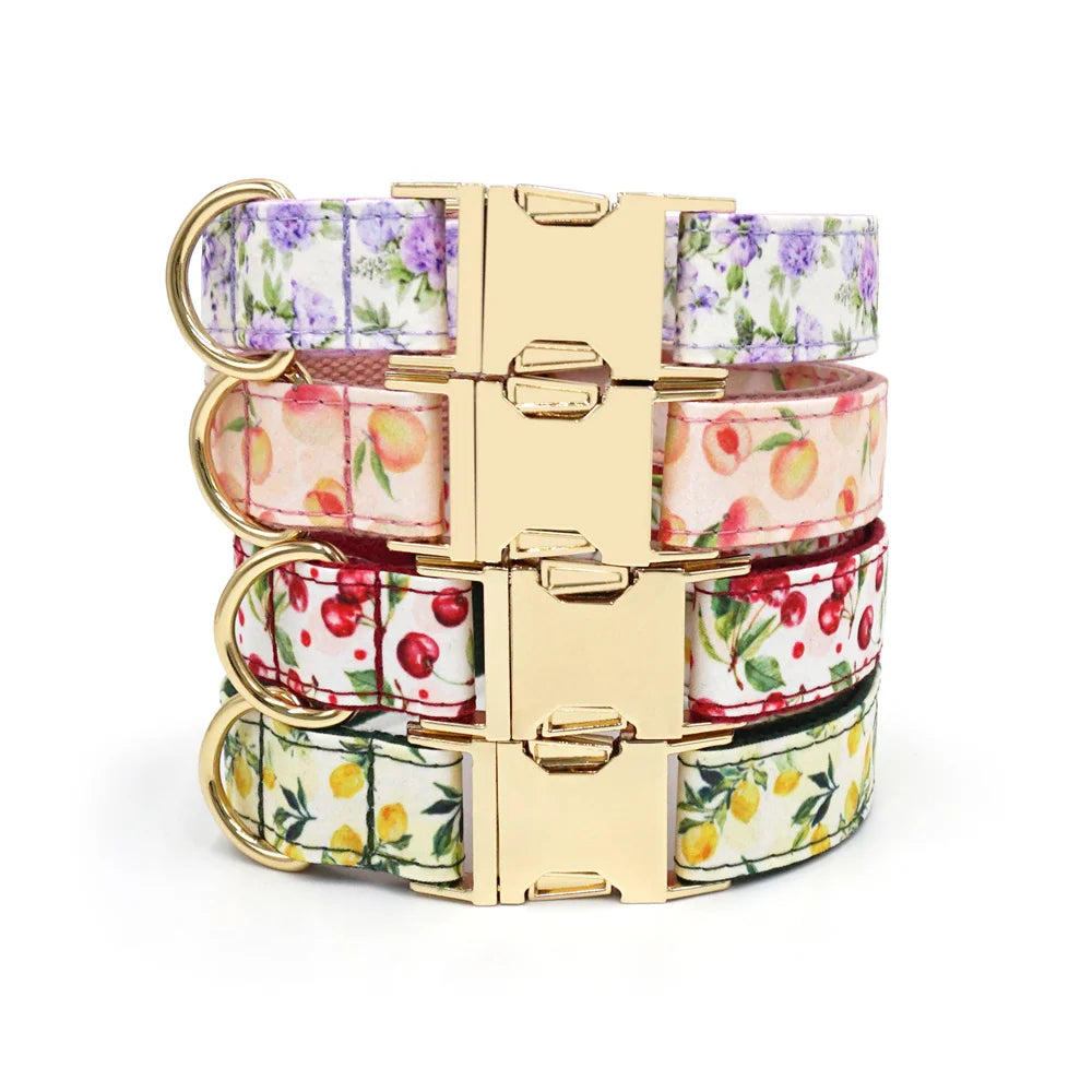 Honey Peach Pattern Dog Collar Personalized Fruit Collection Luxury Bowtie Dog Collar and Leash Set with Poop Bag Pet Cat Collar