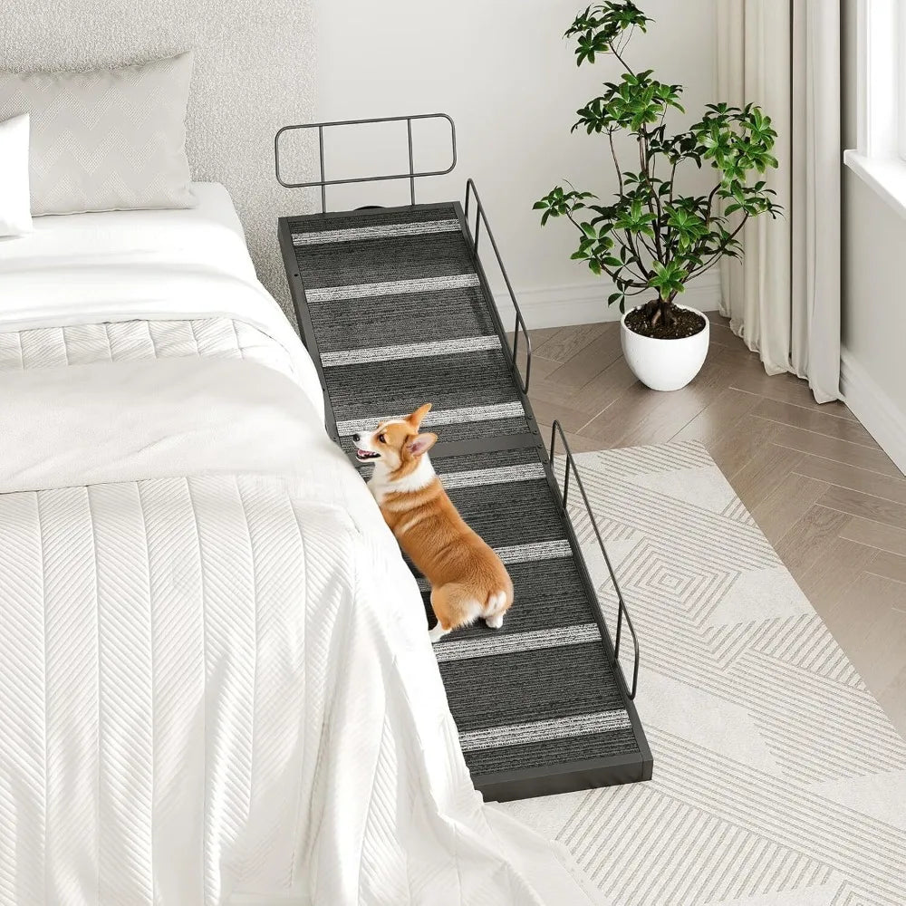 Dog Ramp Bed Pet Bed Access Ramp Dog Ramp with Non-Slip Carpet Surface Black
