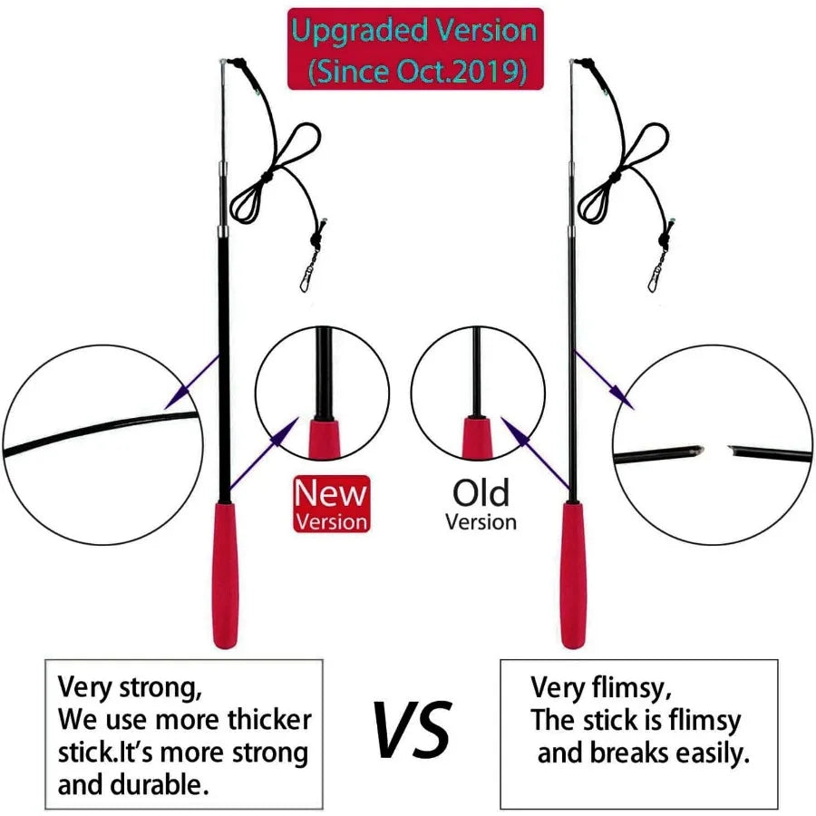 Retractable Cat Toy Wand 12 Packs Interactive Cat Feather Toys 9 Assorted Teaser Refills with Bell for Kitten Pink