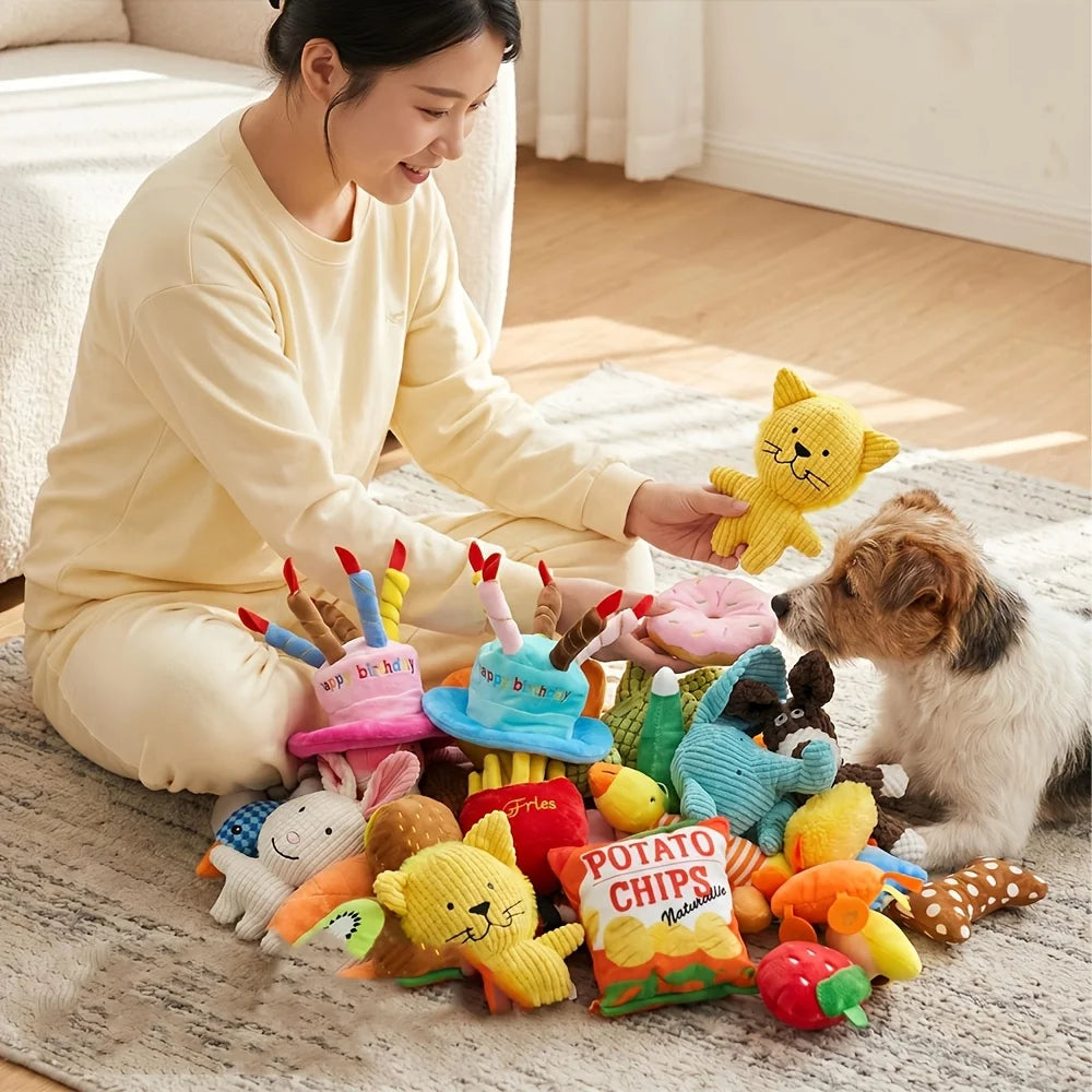 Plush Toy Set for Pets, Small Dog Squeaky Toy Gift Pack, Squeaks, Helps Chew and Clean Teeth, Relieves Boredom