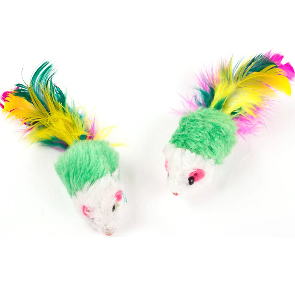 10 Pcs Plush Cat Mouse Toys Colorful Feather Mice Rattle Set Kitten Toys Pet Toys for Indoor Cats Kitten Puppy Pet Supplies