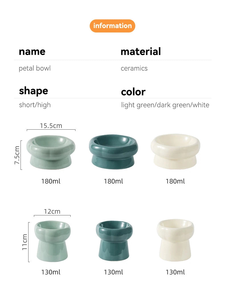 Elevated Ceramic Pet Bowl for Cats and Small Dogs – Anti-Slip, Neck Protection, Easy to Clean, Raised Design for Food and Water