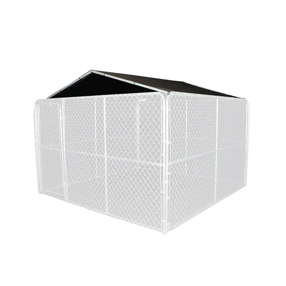 Dog Kennel Canopy Cover Shade Steel Frame Gray 10x10 Sun Rain Protection Shelter