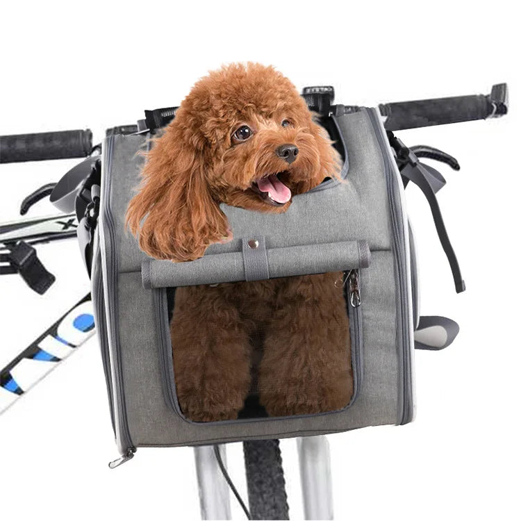 Dog or Cat Bike Basket Expandable Foldable Soft Sided Pet Carrier Backpack with 4 Open Doors, Foldable Dog Cat Bike Carrier
