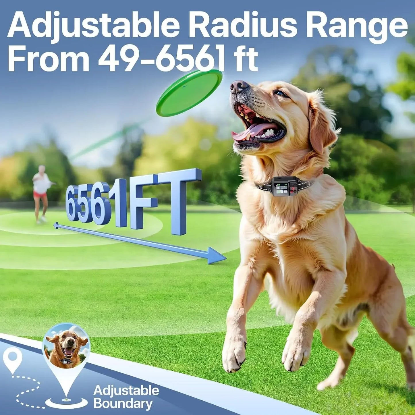 GPS Wireless Dog Collar Fence System,Invisible Electric Fence for Dogs,Adjustable Range 49-6561ft,3 Training Mode,Rechargeable,W