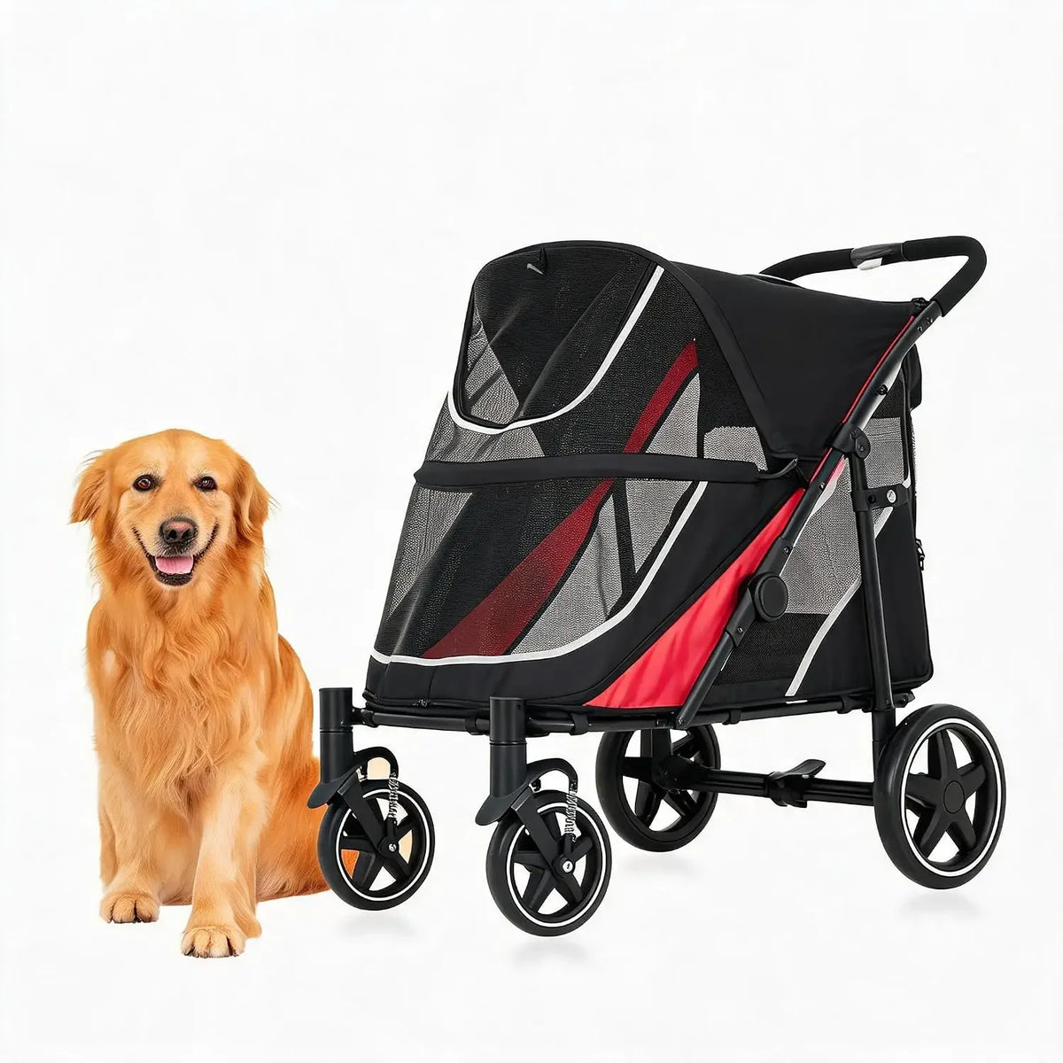 Garvee Multi Functional Pet Cart Lightweight And Foldable Multiple Cats Dogs And Outdoor Carts Heavy-Duty Large Dog Stroller with Mesh Ventilation, Removable Bed, Storage Basket For Dogs Cat