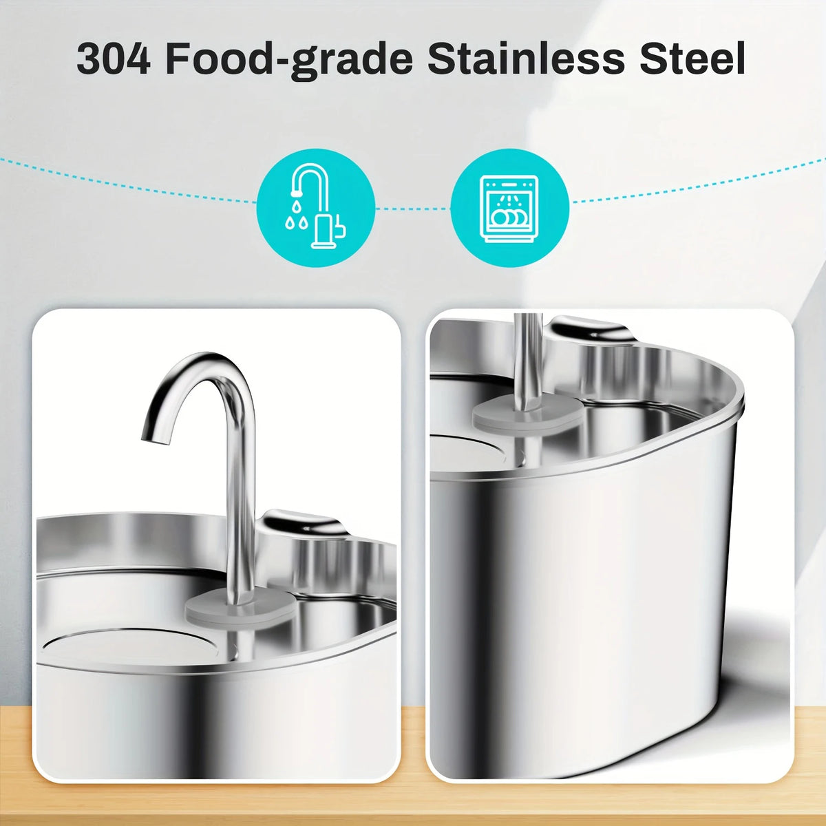 ZYFeeder 2.2L Automatic Water Fountain Stainless Steel Pet Water Feeder Cat/Dog Drink Bowl Water Dispenser Silent With Window