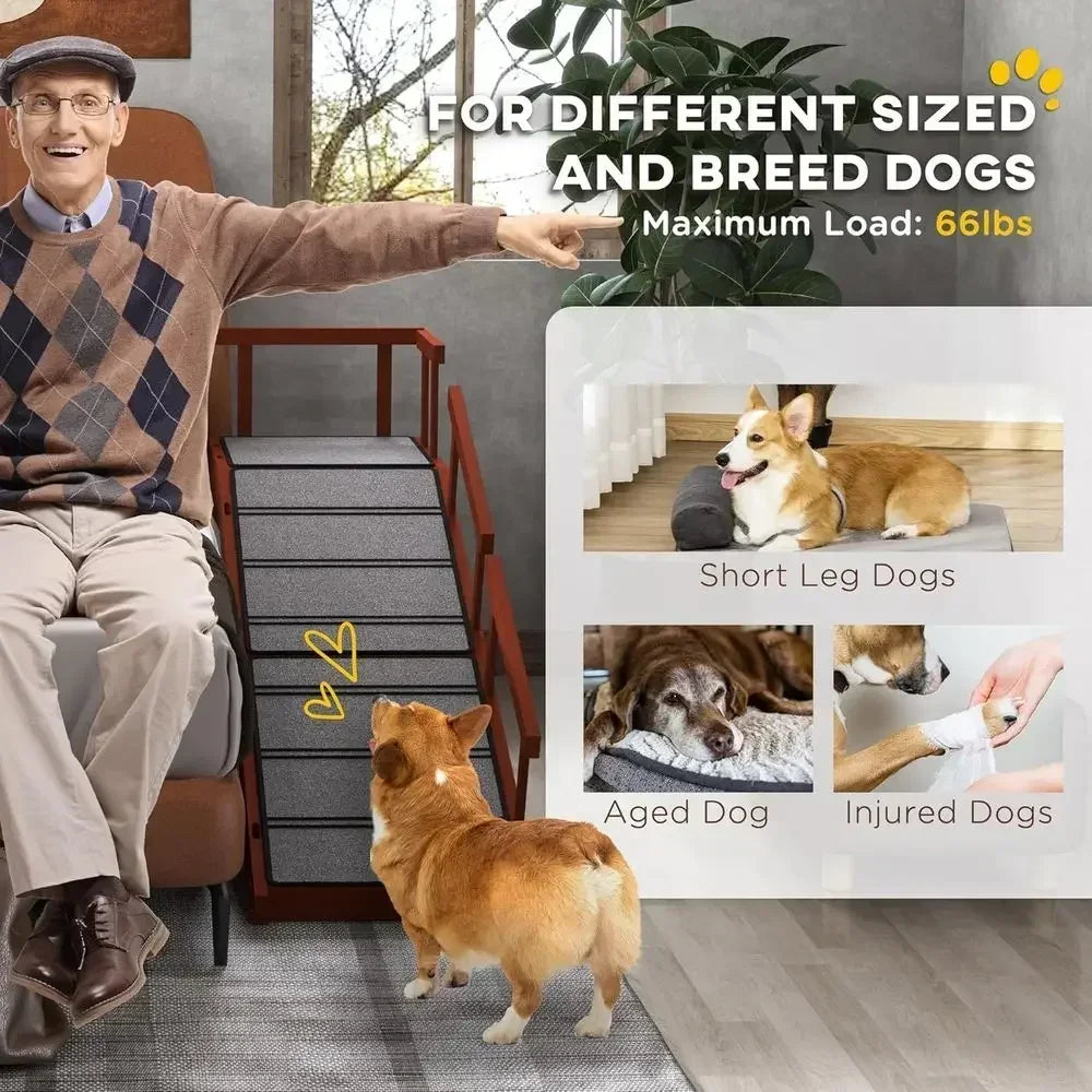 Pet Stairs for Dogs, Removable Guardrails, Non-Slip, 60 Long, Brown