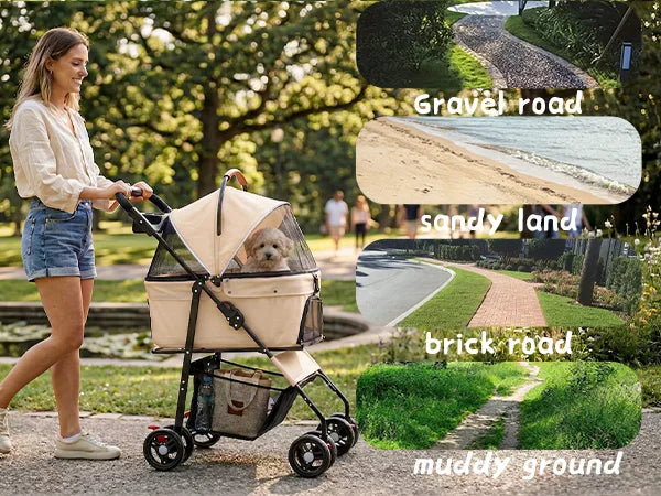 2-in-1Pet Stroller for Small Dogs Cats Foldable Lightweight 4 Wheel Dog Stroller with Removable Carrier Travel Portable Pet Cart