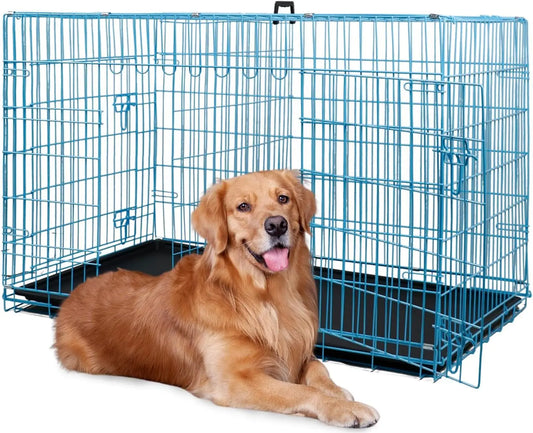 BestPet | Dog Crate | 48" | Black | Foldable Metal Kennel with Double Doors, Secure Slide-Bolt Latches, Leakproof Tray |