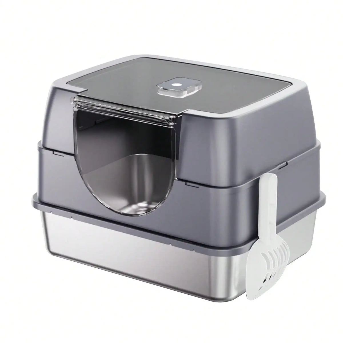 Large Stainless Steel Enclosed Cat Litter Box With Lid High Splash Proof Sided Metal Kitty Potty Front Entry Top Exit Dog Proof Odor Control Leak Resistant Easy Clean Complete Set With Litter Mat Litter Scoop & Filter Step Fo